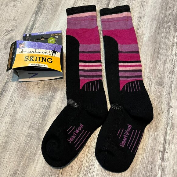 New! Smartwool Over The Calf Skiing Socks, Black/Purple Multi, Ws Small - Picture 4 of 4